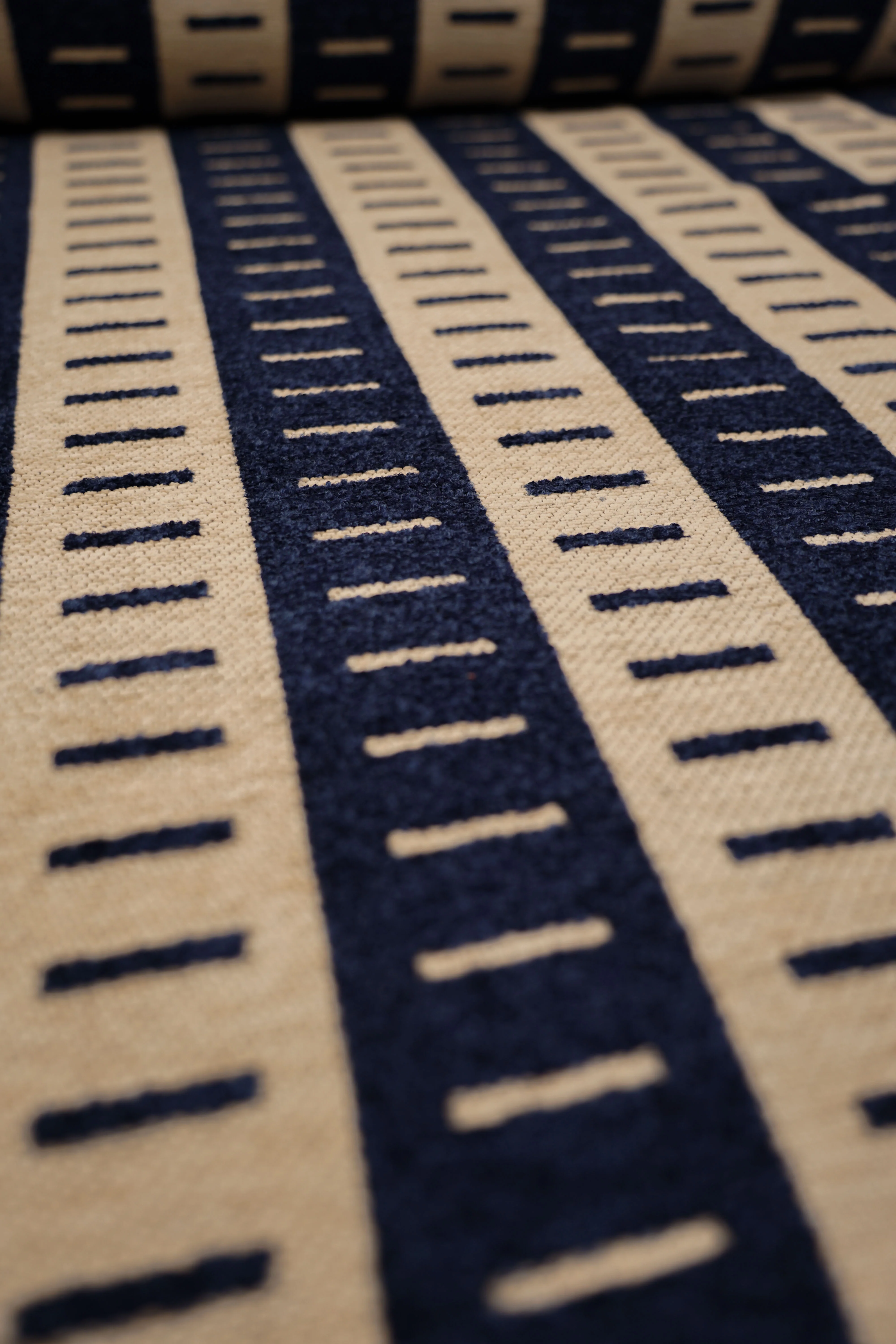 Vintage - Upholstery fabric - Patterned - Fringe - Blue, creme - V23